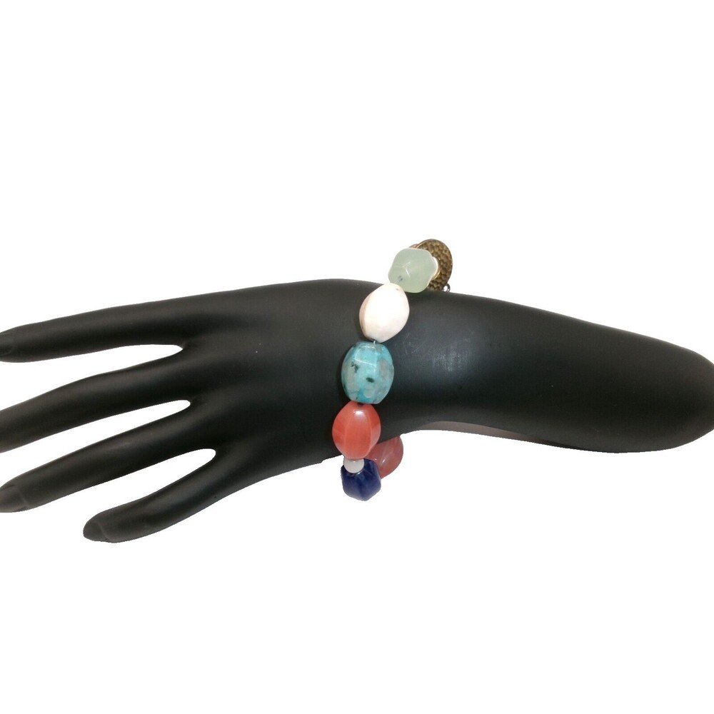 Chunky Multi Gemstone Bracelet Strung Faceted Beads Toggle Clasp 8 inches
